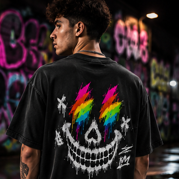 Broken Smiles – Lightning Skull | Oversized Faded T-Shirt