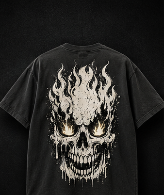 Broken Smiles – Inferno Skull | Oversized Faded T-Shirt