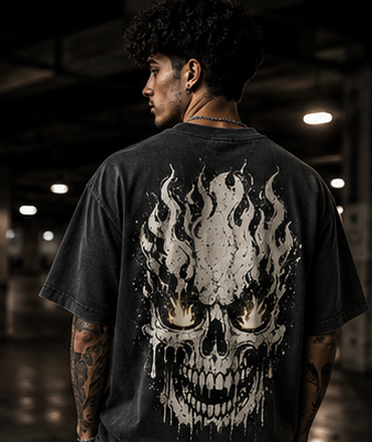 Broken Smiles – Inferno Skull | Oversized Faded T-Shirt